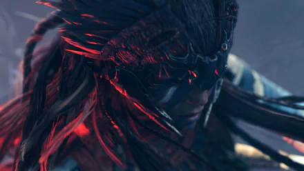 HD wallpaper featuring the video game character Aloy from Horizon Forbidden West, depicted in close-up with a focus on her intense gaze and detailed red tribal markings.