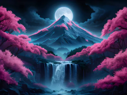  Mystical night scenery with a glowing full moon