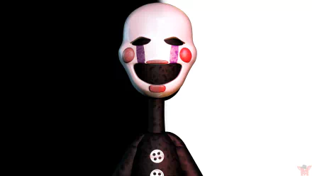 High-resolution 8K Ultra HD PC desktop wallpaper featuring The Puppet from Five Nights at Freddy's 2, showcasing a dark, eerie split background design.