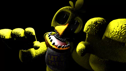 HD PC desktop wallpaper featuring a close-up of Chica, the animatronic from Five Nights at Freddy's 2, with dramatic lighting against a black background.