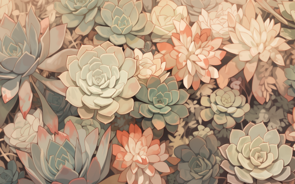 HD wallpaper featuring a variety of colorful succulent plants for desktop background.