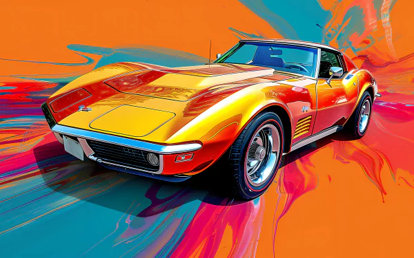 Chevrolet Corvette Stingray with vibrant color splash design as HD desktop wallpaper and background.
