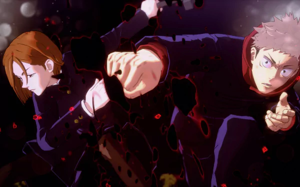 HD desktop wallpaper of Jujutsu Kaisen Cursed Clash featuring characters Yuji Itadori and Nobara Kugisaki in action.