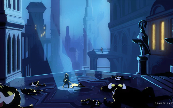 HD wallpaper of Lysfanga: The Time Shift Warrior video game, featuring a warrior in a futuristic cityscape at night.