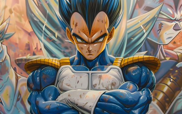 HD wallpaper featuring fan art of Vegeta from Dragon Ball with dynamic background for desktop.