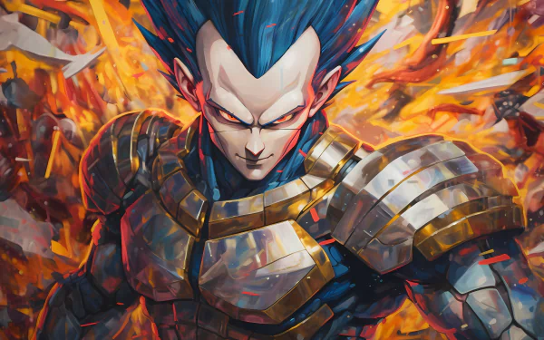 HD Vegeta fan art wallpaper featuring the Dragon Ball character in dynamic flames for desktop background.
