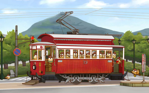 bird tram sky pantograph HD Desktop Wallpaper | Background Image