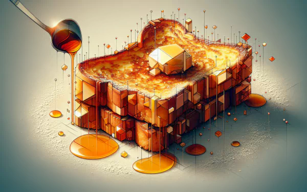 HD desktop wallpaper featuring stylized French toast with syrup pouring over it in a geometric, abstract art style.
