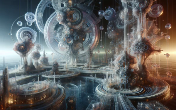 HD abstract sci-fi wallpaper featuring futuristic machine-like structures with glowing orbs and intricate details for desktop background.