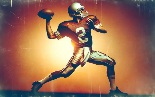 A dynamic quarterback in action, poised to throw a football, showcased against a vibrant orange background. This high-definition image serves as an engaging desktop wallpaper.