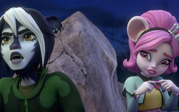 HD wallpaper featuring characters from the TV Show Monster High, showcasing an animated scene with two stylish monster characters in a nighttime setting for desktop backgrounds.
