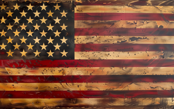 HD wallpaper of a rustic American flag with a vintage wood texture for desktop background, highlighting the USA flag design.