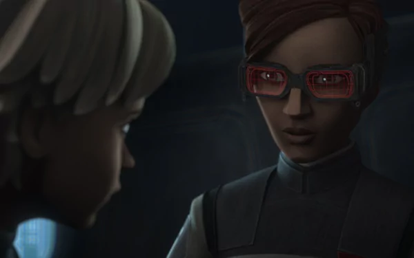 HD wallpaper featuring a scene from the TV show Star Wars: The Bad Batch, with a close-up of a character wearing red goggles.