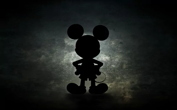 HD desktop wallpaper featuring the silhouette of Mickey Mouse against a textured, dark background.