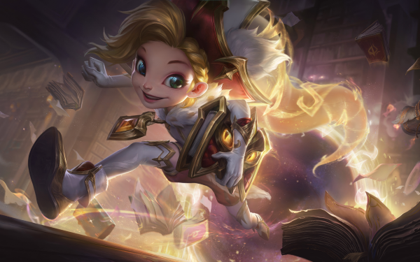 Zoe from League of Legends in dynamic HD wallpaper showcasing magical powers and playful expression for desktop background.