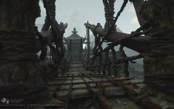 HD desktop wallpaper featuring a mystical bridge from the video game Black Myth: Wukong, presenting an atmosphere of adventure and fantasy.