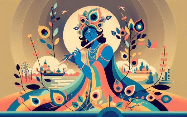 krishna flute illustration nature colorful HD Desktop Wallpaper | Background Image