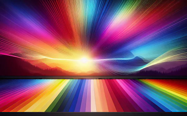 HD desktop wallpaper featuring a vibrant light spectrum over a mountainous landscape.