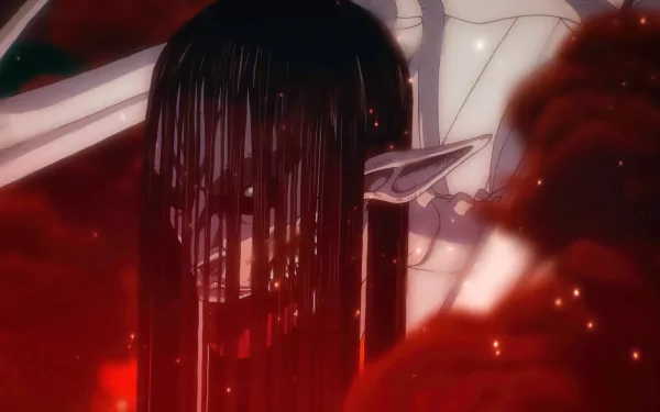 HD Anime wallpaper featuring Eren Yeager as the Founding Titan from Attack on Titan, with a dramatic red and dark color scheme.