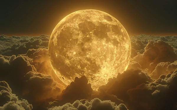 HD wallpaper of a dramatic moonrise over clouds for desktop background.