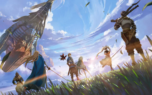 HD desktop wallpaper featuring dynamic characters from Granblue Fantasy: Relink video game set against a vibrant sky backdrop.