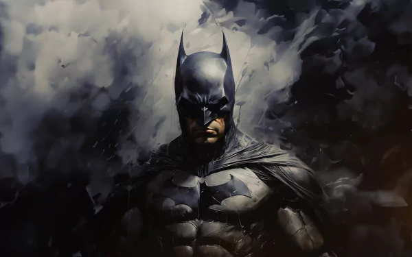 HD wallpaper featuring a brooding Batman with a dramatic cloudy backdrop, perfect for comic fans' desktop backgrounds.