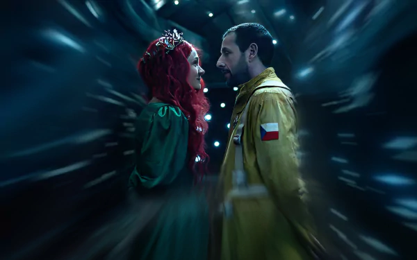 HD desktop wallpaper from Spaceman (2024) featuring two characters in a cosmic background.