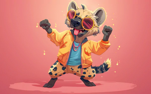 Stylish cartoon hyena wearing sunglasses and a jacket as HD desktop wallpaper