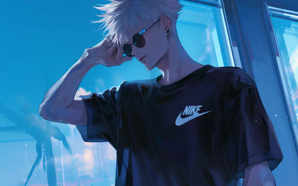 HD wallpaper featuring Satoru Gojo from Jujutsu Kaisen, clad in Nike attire, with a cool anime style.