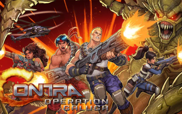 HD wallpaper of Contra: Operation C with characters ready for battle against monsters.