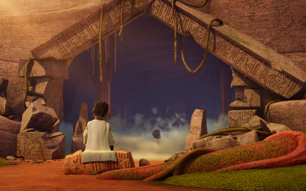 HD wallpaper featuring a scene from Star Wars: Young Jedi Adventures with a young character contemplating in a serene temple setting.