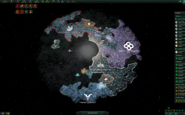 HD Stellaris video game desktop wallpaper featuring a galactic map with various territories and space entities.