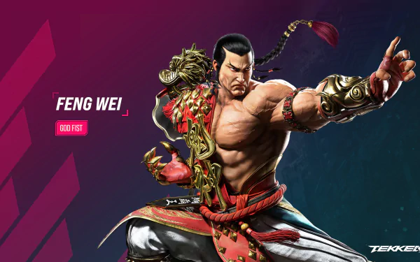 Feng Wei character from Tekken 8 showcased in dynamic HD desktop wallpaper, featuring vibrant colors and combat-ready pose.