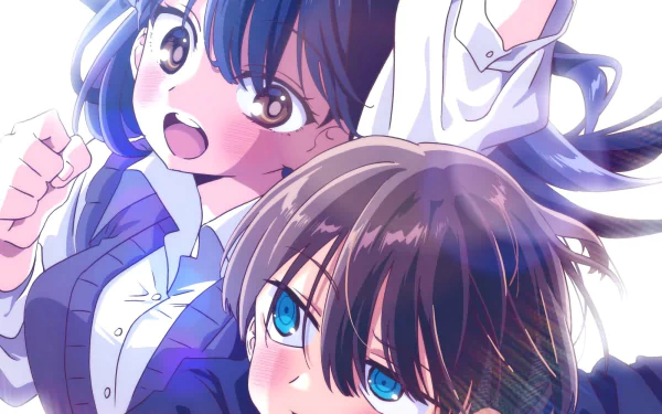 HD anime desktop wallpaper featuring Anna Yamada and Ichikawa Kyoutarou from The Dangers in My Heart with vibrant colors and expressive character designs.