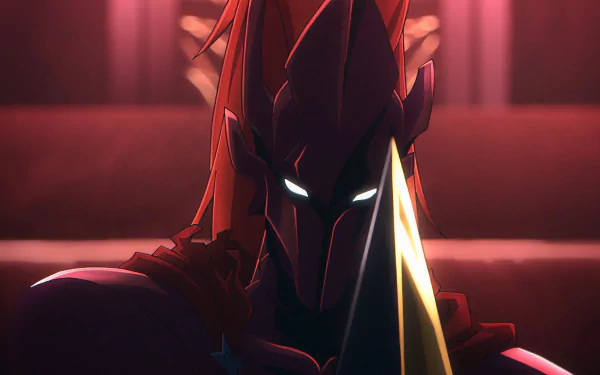 HD wallpaper featuring Igris from Solo Leveling, with a glowing, intense gaze set against a shadowy backdrop.