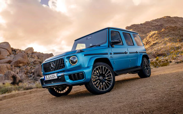 Blue Mercedes-AMG G63 on mountain road - HD wallpaper of luxury car from Mercedes-Benz.