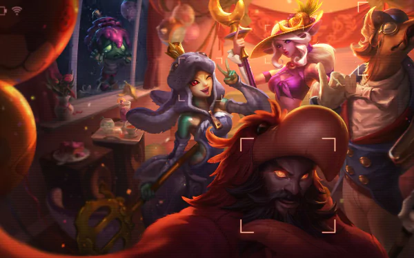 A vibrant HD wallpaper featuring characters from League of Legends: Udyr, Soraka, Amumu, and Nami, set in a colorful, whimsical background.