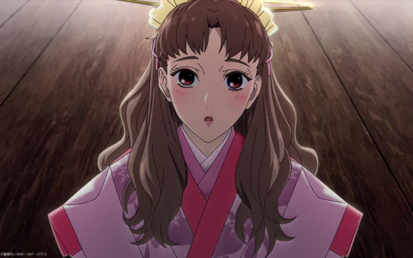 Anime character from YATAGARASU: The Raven featured in an HD desktop wallpaper with a wooden floor background.