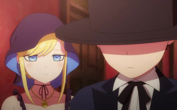 HD desktop wallpaper featuring Alice Lendrott and the Duke from The Duke of Death and His Maid anime, with a focus on the characters' expressive faces.