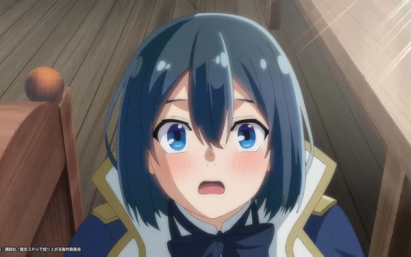 HD anime wallpaper from As a Reincarnated Aristocrat I’ll Use My Appraisal Skill to Rise in the World, featuring a surprised blue-haired character.