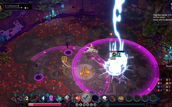 An action-packed scene from the video game Inkbound, featuring vibrant graphics and dynamic spells in a mystical environment, set as a captivating HD wallpaper and background.