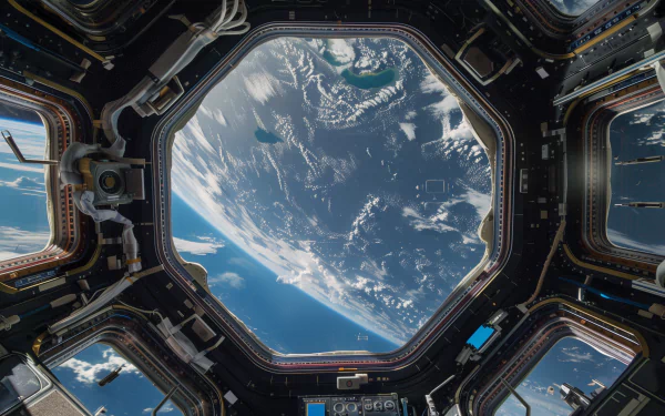 HD desktop wallpaper of Earth viewed from the International Space Station's cupola module.