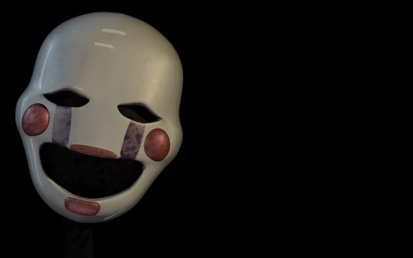 8K Ultra HD PC desktop wallpaper featuring the eerie Puppet mask from Five Nights at Freddy's 2, set against a dark background.