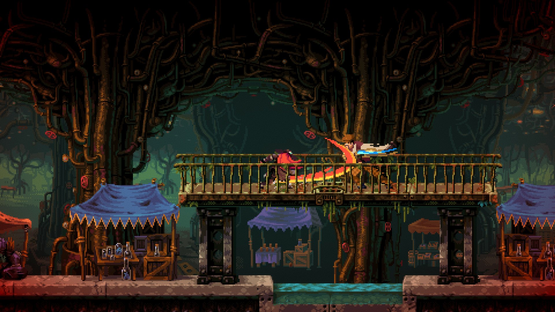 HD desktop wallpaper and background featuring a scene from the video game Gestalt: Steam & Cinder, showcasing an atmospheric, steampunk-like environment with characters on an elevated platform.