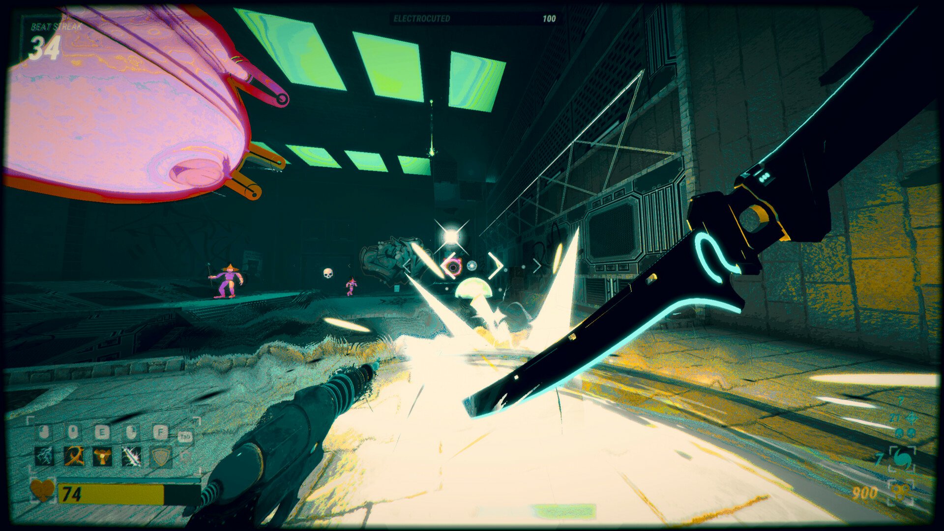 A dynamic HD desktop wallpaper featuring intense action from the video game Robobeat, showcasing a futuristic battle scene with neon accents and energy blasts.