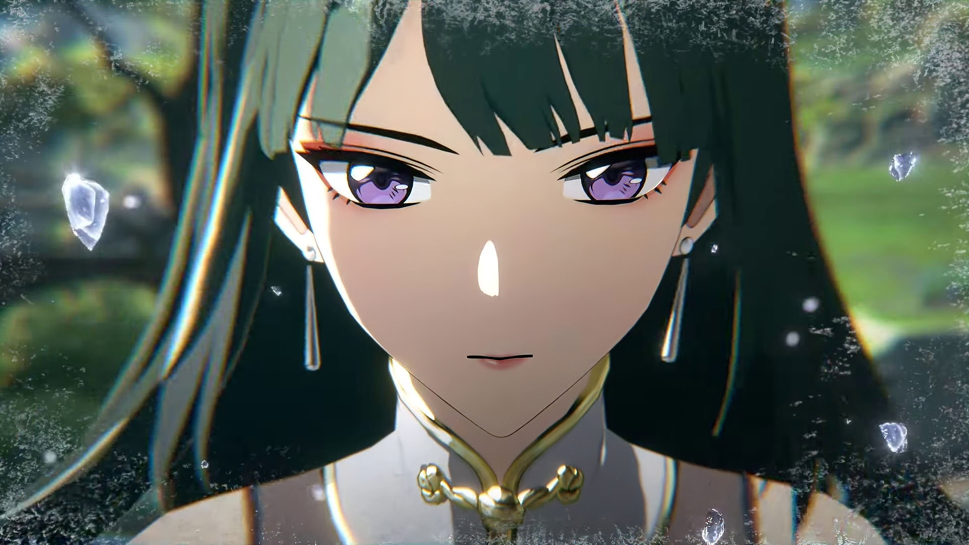 A HD desktop wallpaper featuring Baizhi from the video game Wuthering Waves, showcasing her with a serene yet intense expression amid a detailed, dreamy background.