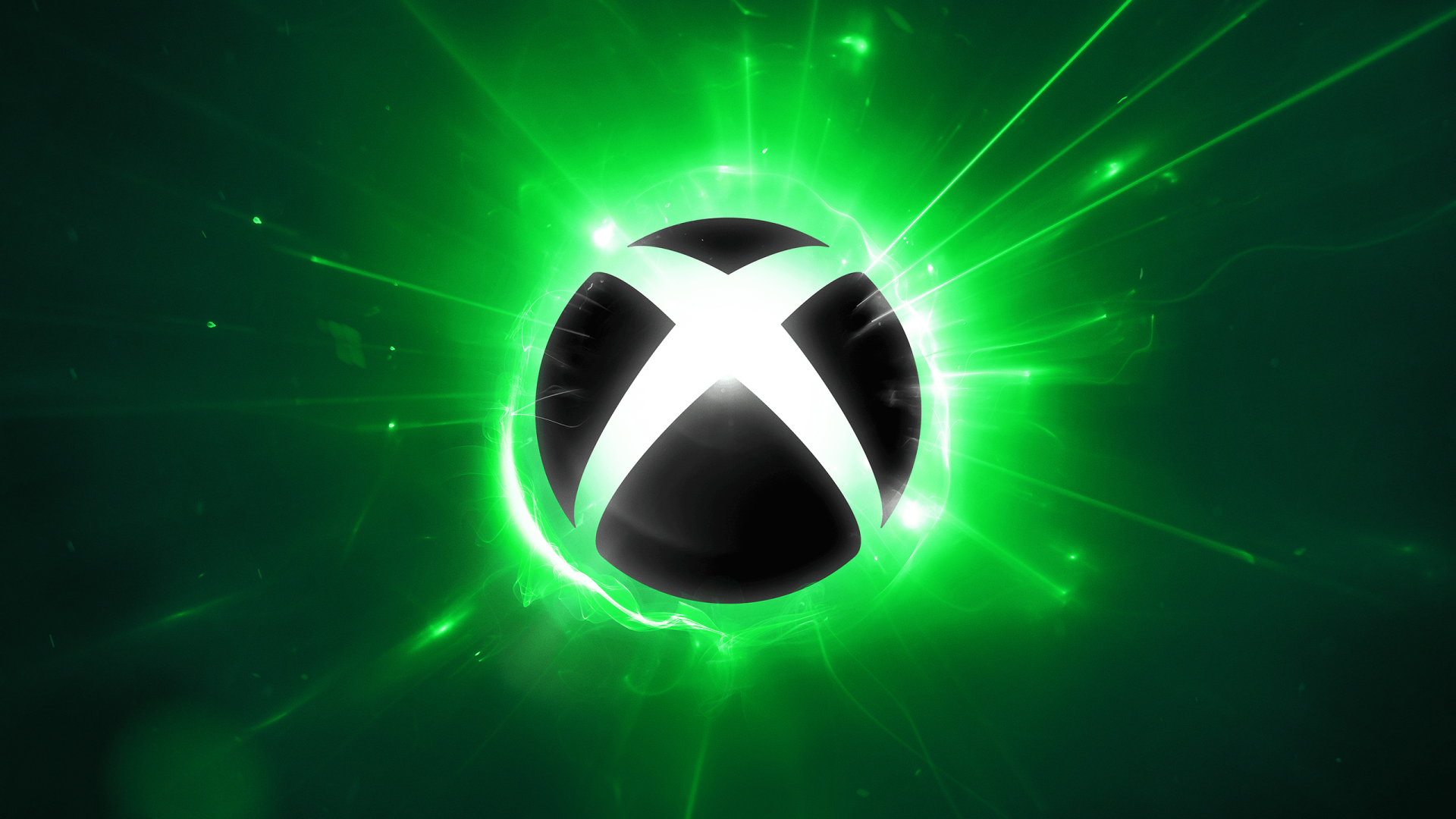 HD desktop wallpaper and background featuring a glowing green Xbox logo with radiant light effects.