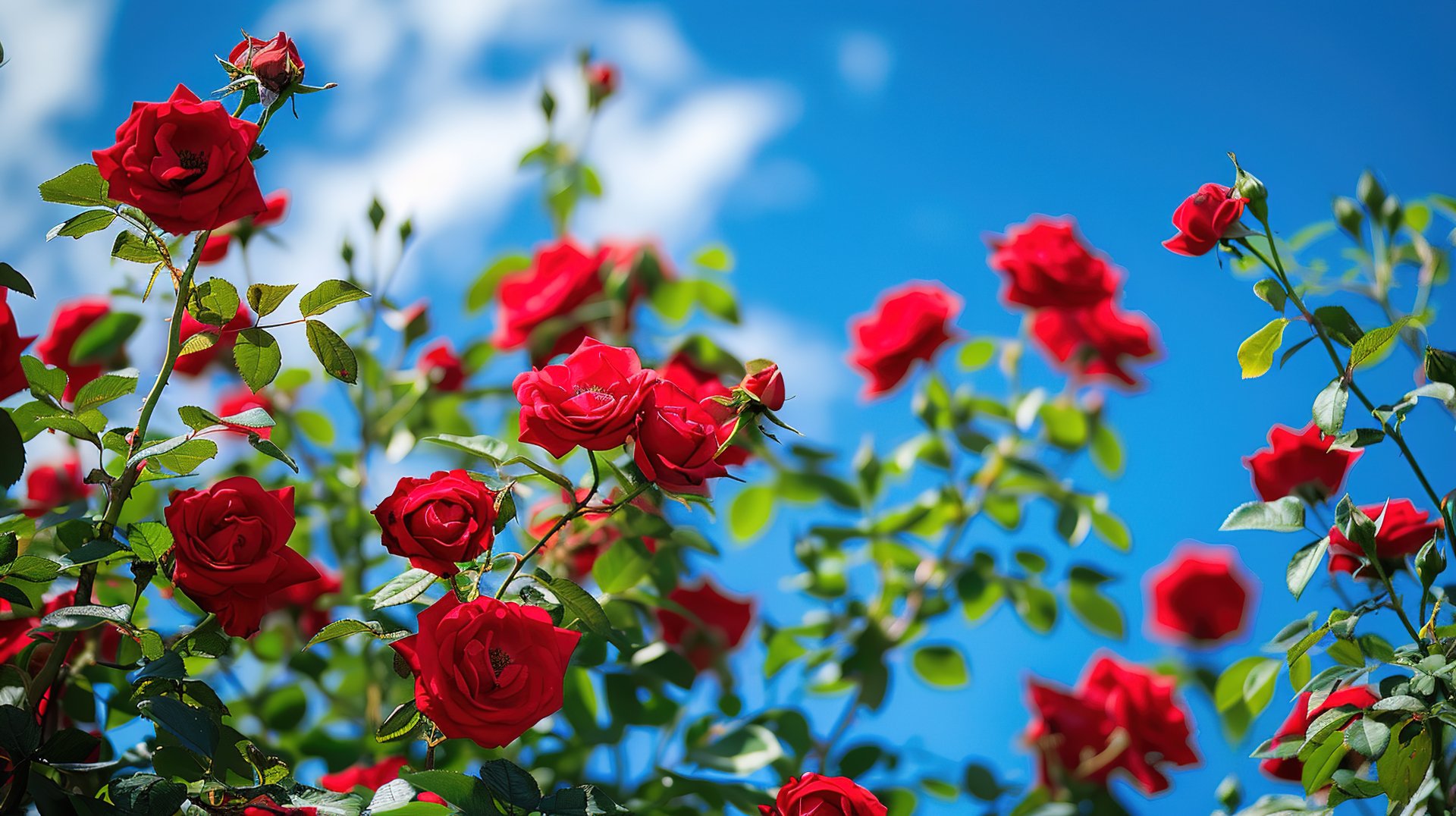 Red Roses Under Blue Sky By Samantha999