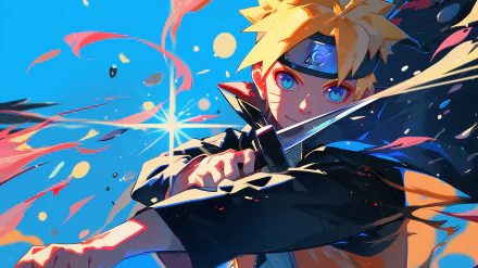 HD Anime wallpaper featuring Boruto Uzumaki from the anime Boruto, poised in action with a vibrant, colorful backdrop.