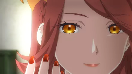 HD anime wallpaper featuring a close-up of a female character from Unnamed Memory, with striking yellow eyes and red hair accents.